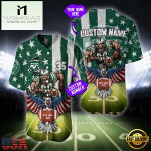Custom Name And Number New York Jets NFL Mascot US Flag Baseball Jersey Shirt
