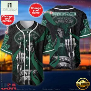 Custom Name And Number New York Jets NFL Skull Death 3D Baseball Jersey Shirt