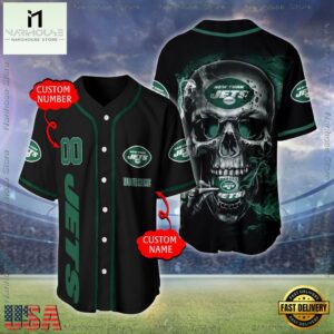 Custom Name And Number New York Jets NFL Skull Face 3D Baseball Jersey Shirt