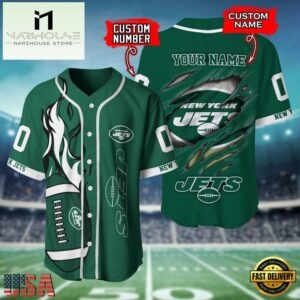 Custom Name And Number New York Jets NFL Team Sport Baseball Jersey Shirt