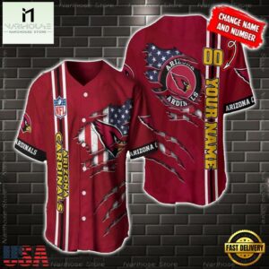 Custom Name And Number NFL Arizona Cardinals America Flag Baseball Jersey Shirt Gift For Fans