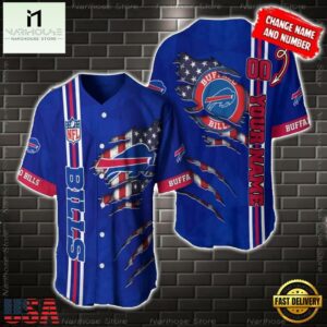 Custom Name And Number NFL Buffalo Bills America Flag Baseball Jersey Shirt Gift For Fans