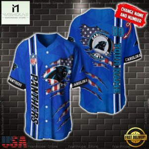 Custom Name And Number NFL Carolina Panthers America Flag Baseball Jersey Shirt Gift For Fans