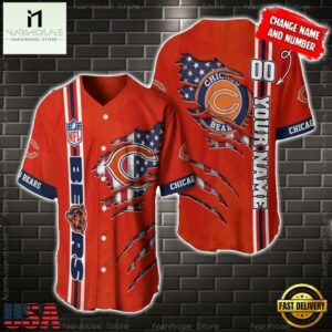 Custom Name And Number NFL Chicago Bears America Flag Baseball Jersey Shirt Gift For Fans