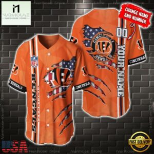 Custom Name And Number NFL Cincinnati Bengals America Flag Baseball Jersey Shirt Gift For Fans