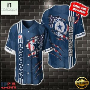 Custom Name And Number NFL Dallas Cowboys America Flag Baseball Jersey Shirt Gift For Fans