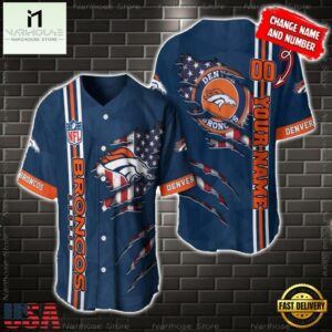 Custom Name And Number NFL Denver Broncos America Flag Baseball Jersey Shirt Gift For Fans