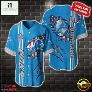 Custom Name And Number NFL Detroit Lions America Flag Baseball Jersey Shirt Gift For Fans