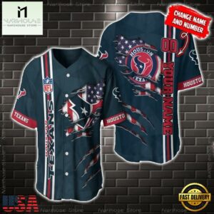 Custom Name And Number NFL Houston Texans America Flag Baseball Jersey Shirt Gift For Fans