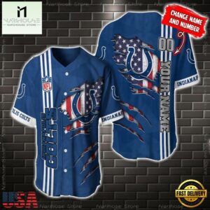 Custom Name And Number NFL Indianapolis Colts America Flag Baseball Jersey Shirt Gift For Fans