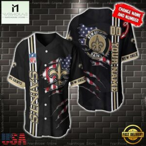 Custom Name And Number NFL New Orleans Saints America Flag Baseball Jersey Shirt Gift For Fans