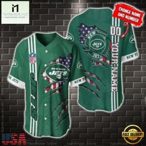 Custom Name And Number NFL New York Jets America Flag Baseball Jersey Shirt Gift For Fans