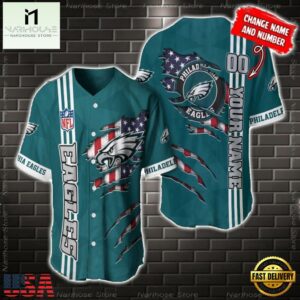 Custom Name And Number NFL Philadelphia Eagles America Flag Baseball Jersey Shirt Gift For Fans