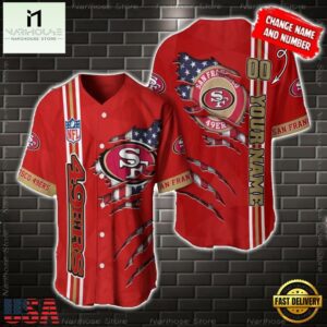 Custom Name And Number NFL San Francisco 49ers America Flag Baseball Jersey Shirt Gift For Fans