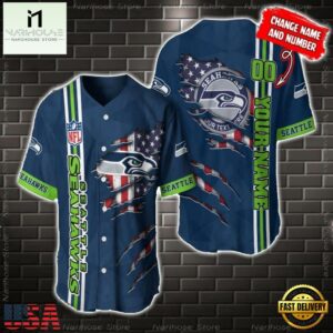Custom Name And Number NFL Seattle Seahawks America Flag Baseball Jersey Shirt Gift For Fans