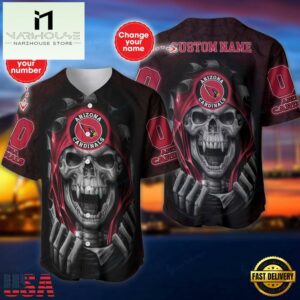 Custom Name And Number NFL Team Arizona Cardinals Skull Pattern Baseball Jersey Shirt