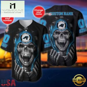 Custom Name And Number NFL Team Carolina Panthers Skull Pattern Baseball Jersey Shirt
