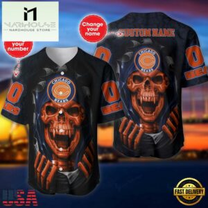 Custom Name And Number NFL Team Chicago Bears Skull Pattern Baseball Jersey Shirt