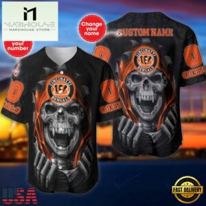 Custom Name And Number NFL Team Cincinnati Bengals Skull Pattern Baseball Jersey Shirt