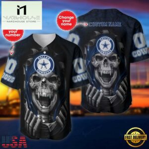 Custom Name And Number NFL Team Dallas Cowboys Skull Pattern Baseball Jersey Shirt