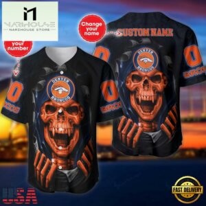 Custom Name And Number NFL Team Denver Broncos Skull Pattern Baseball Jersey Shirt