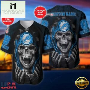 Custom Name And Number NFL Team Detroit Lions Skull Pattern Baseball Jersey Shirt