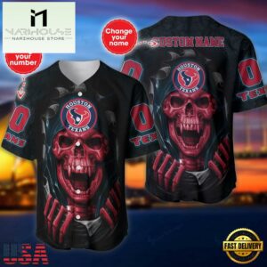 Custom Name And Number NFL Team Houston Texans Skull Pattern Baseball Jersey Shirt