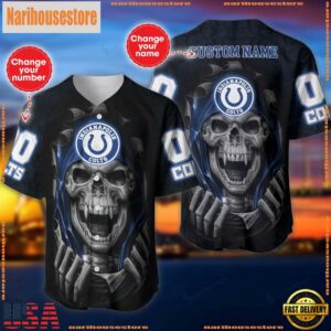 Custom Name And Number NFL Team Indianapolis Colts Skull Pattern Baseball Jersey Shirt