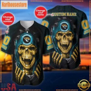 Custom Name And Number NFL Team Jacksonville Jaguars Skull Pattern Baseball Jersey Shirt