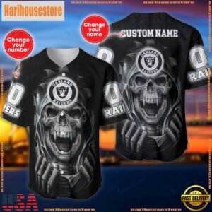 Custom Name And Number NFL Team Las Vegas Raiders Skull Pattern Baseball Jersey Shirt