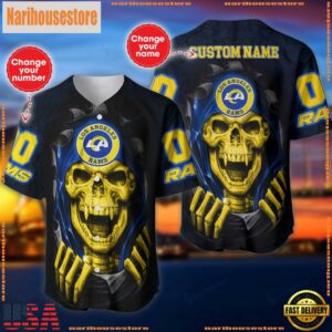 Custom Name And Number NFL Team Los Angeles Rams Skull Pattern Baseball Jersey Shirt