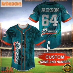 Custom Name And Number NFL Team Miami Dolphins Baseball Jersey Shirt