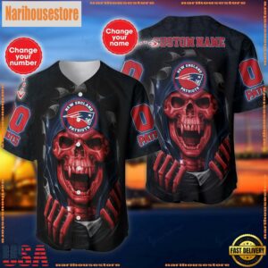 Custom Name And Number NFL Team New England Patriots Skull Pattern Baseball Jersey Shirt