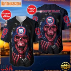 Custom Name And Number NFL Team New York Giants Skull Pattern Baseball Jersey Shirt