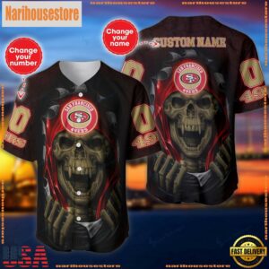Custom Name And Number NFL Team San Francisco 49ers Skull Pattern Baseball Jersey Shirt