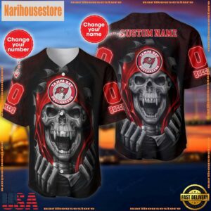 Custom Name And Number NFL Team Tampa Bay Buccaneers Skull Pattern Baseball Jersey Shirt