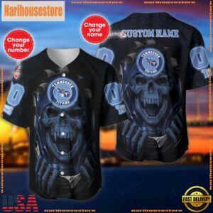 Custom Name And Number NFL Team Tennessee Titans Skull Pattern Baseball Jersey Shirt
