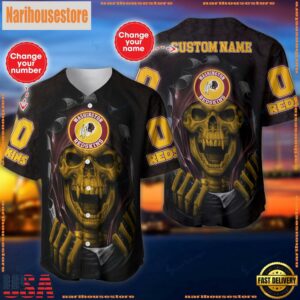 Custom Name And Number NFL Team Washington Redskins Skull Pattern Baseball Jersey Shirt