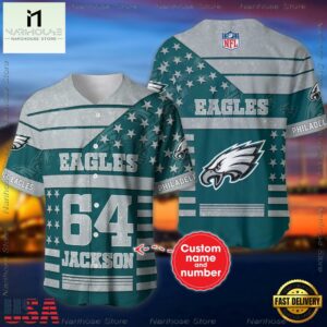 Custom Name And Number Philadelphia Eagles NFL American Flag Baseball Jersey Shirt