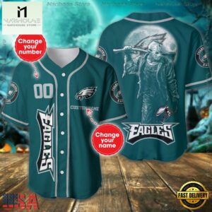 Custom Name And Number Philadelphia Eagles NFL Horror 3D Baseball Jersey Shirt