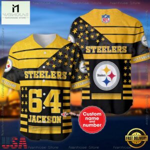 Custom Name And Number Pittsburgh Steelers NFL American Flag Baseball Jersey Shirt