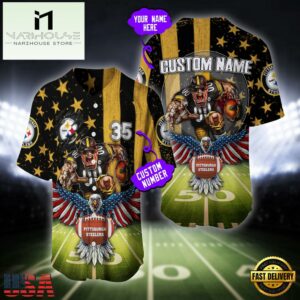 Custom Name And Number Pittsburgh Steelers NFL Mascot US Flag Baseball Jersey Shirt