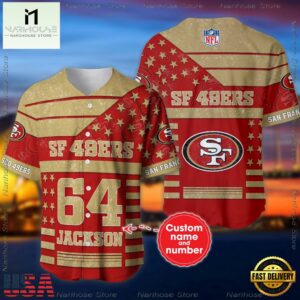 Custom Name And Number San Francisco 49ers NFL American Flag Baseball Jersey Shirt