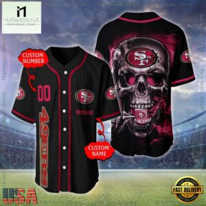 Custom Name And Number San Francisco 49ers NFL Skull Face 3D Baseball Jersey Shirt
