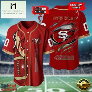 Custom Name And Number San Francisco 49ers NFL Team Sport Baseball Jersey Shirt