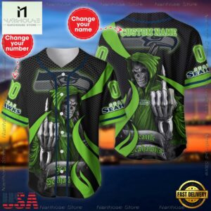 Custom Name And Number Seattle Seahawks NFL Skull Death 3D Baseball Jersey Shirt
