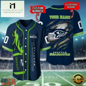 Custom Name And Number Seattle Seahawks NFL Team Sport Baseball Jersey Shirt