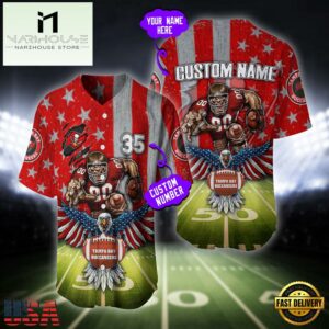Custom Name And Number Tampa Bay Buccaneers NFL Mascot US Flag Baseball Jersey Shirt