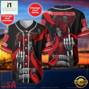 Custom Name And Number Tampa Bay Buccaneers NFL Skull Death 3D Baseball Jersey Shirt