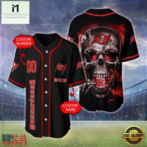 Custom Name And Number Tampa Bay Buccaneers NFL Skull Face 3D Baseball Jersey Shirt
